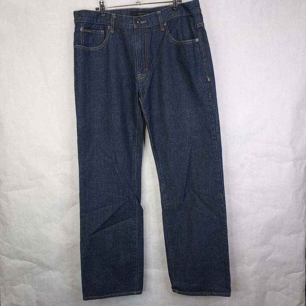 Calvin Klein Straight Cut Jeans Men 36x32 Dark Wash Denim Western Cowboy Utility